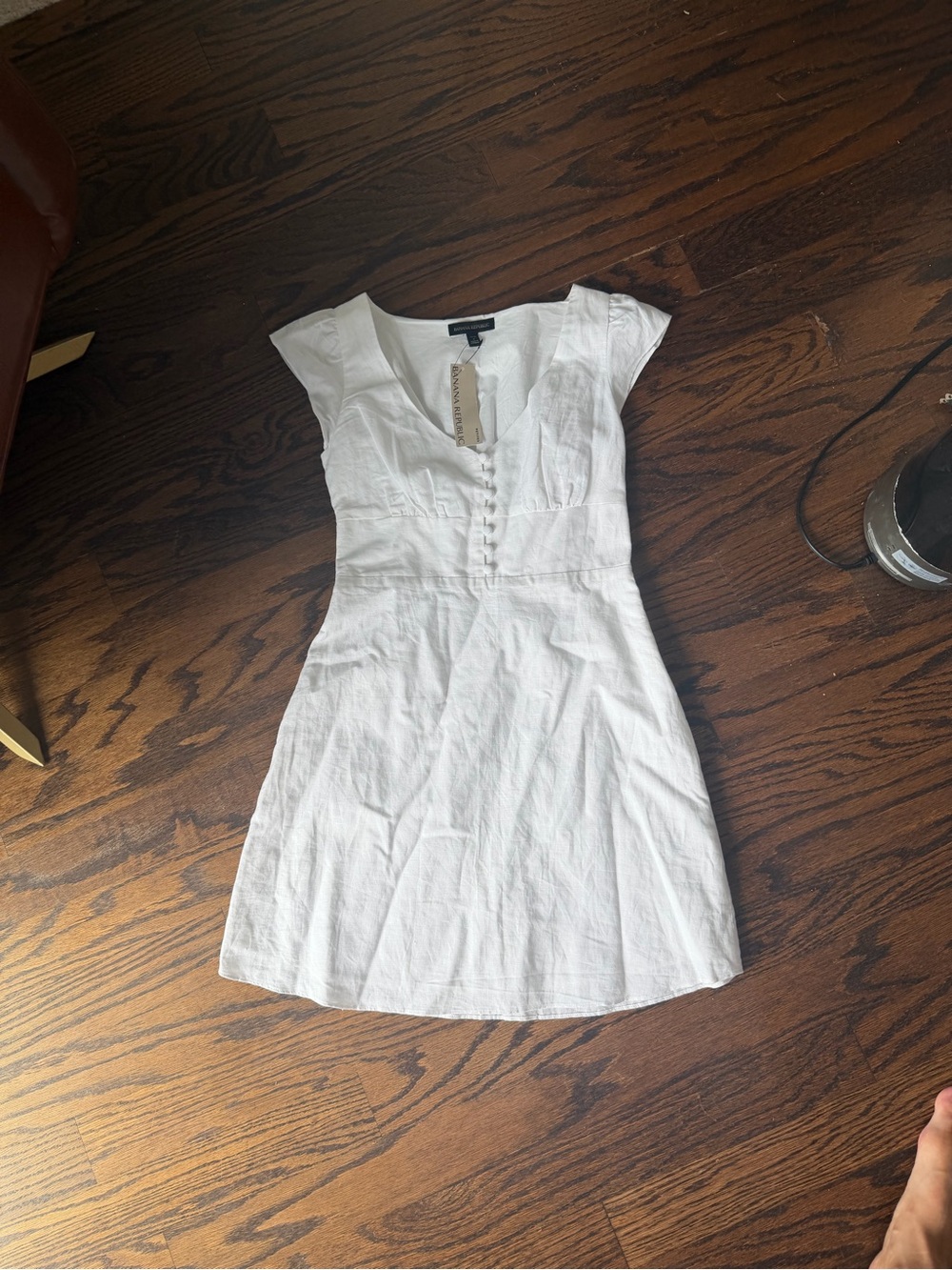 Banana Republic White V-Neck Mini Dress with Button Front
